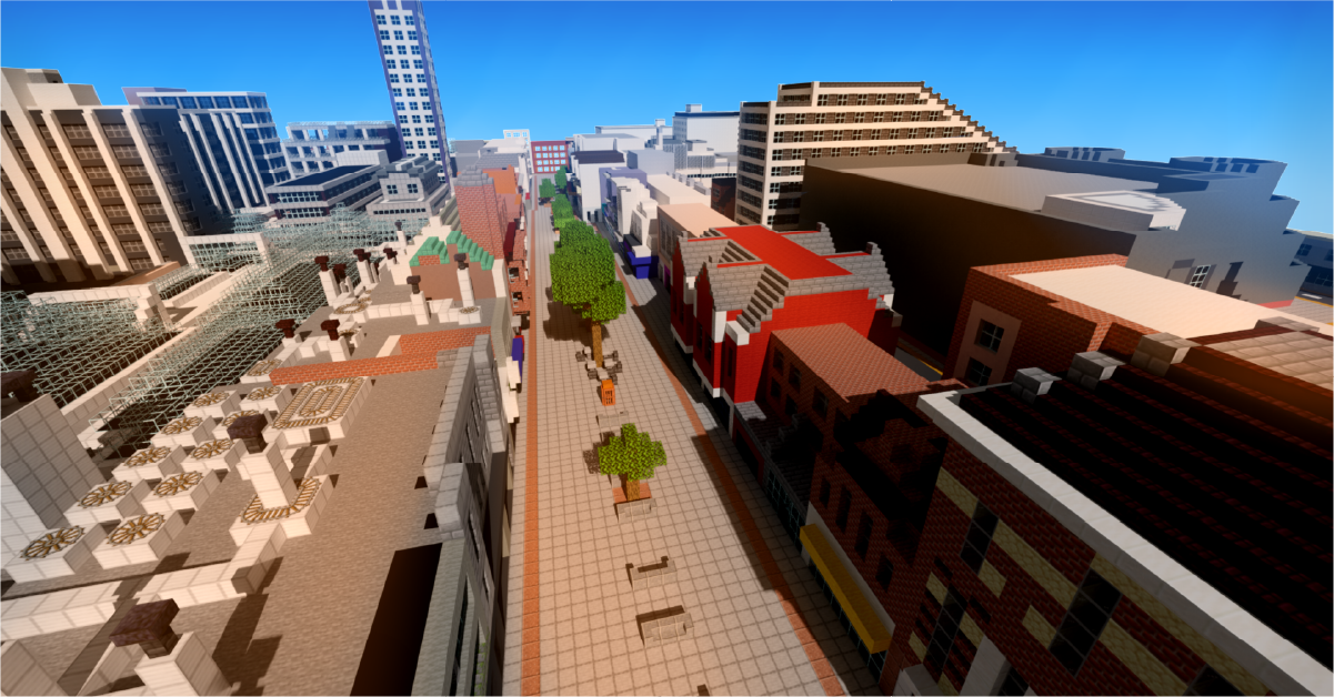 A Minecraft representation of Croydon town centre