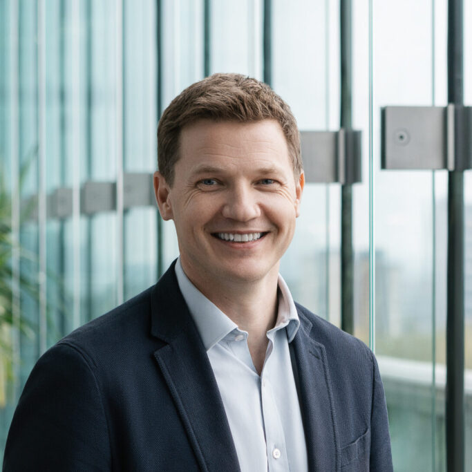 Close-up portrait of Darren Hardman, CEO, Microsoft UK, smiling