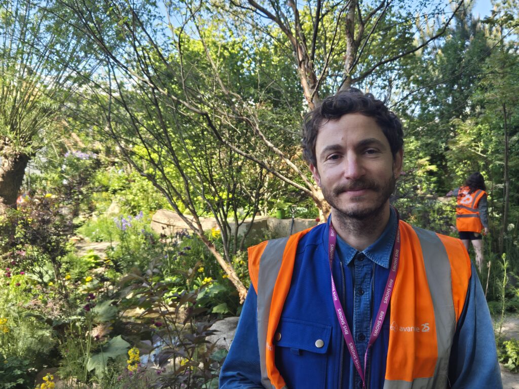 Award-winning garden designer Tom Massey in the Avanade Intelligent Garden at the Chelsea Flower Show